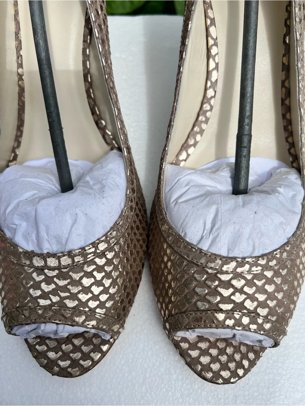Zofie Bronze Snakeskin Peep Toe Pumps Size 12 New w/ Dust Bag, Brazil Leather